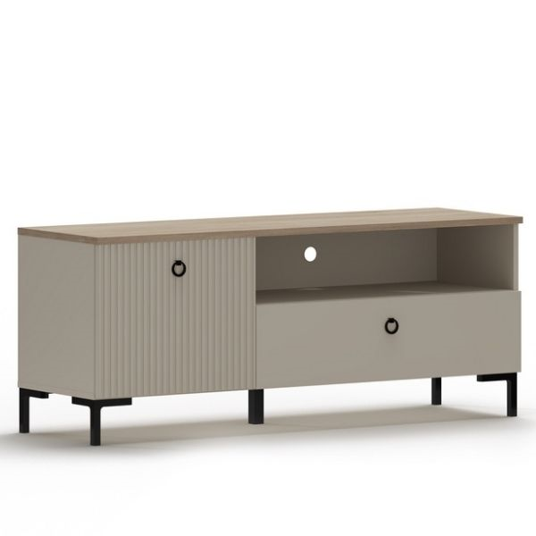 Comoda TV DOMINICA, 1 usa rabatabila, 1 sertar, taupe + stejar silverjack, 135x41x54,5 cm [2]