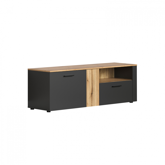 Comoda TV ESTEBAN, 2 usi, 1 sertar, grafit + stejar evok, 150x42x50 cm [2]