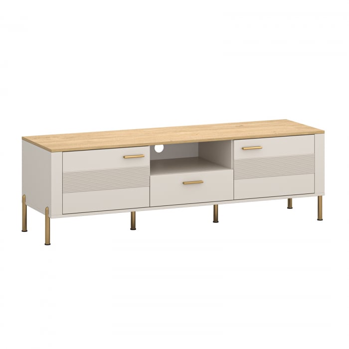 Comoda TV RUBEN, 2 usi, 1 sertar, casmir + stejar piatra, 172,7x50,2x53 cm