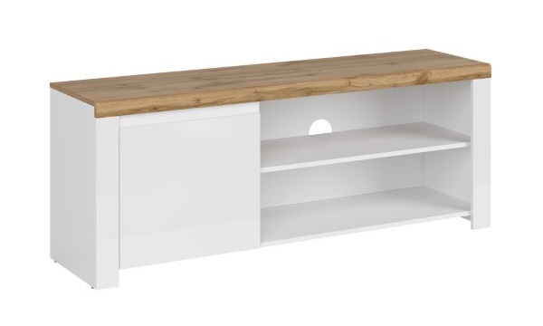 Comoda TV VIGO, 1 usa, alb + stejar wotan, 156x41,5x61 cm