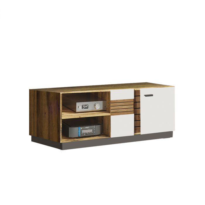 Comoda VG4, 2 usi, 2 spatiI depozitare, corp PAL nuc, fronturi MDF late lucios, 130x47x55 cm