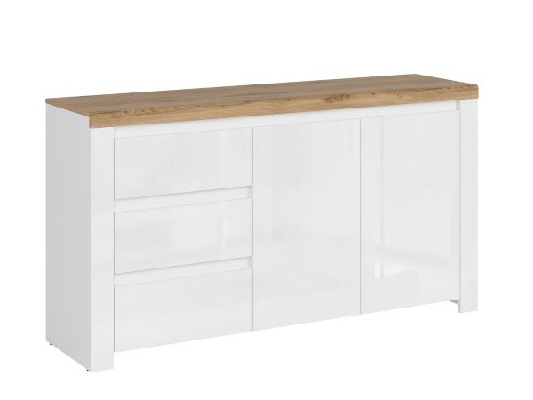 Comoda VIGO, 2 usi, 3 sertare, alb + stejar wotan, 156x41,5x84,5 cm