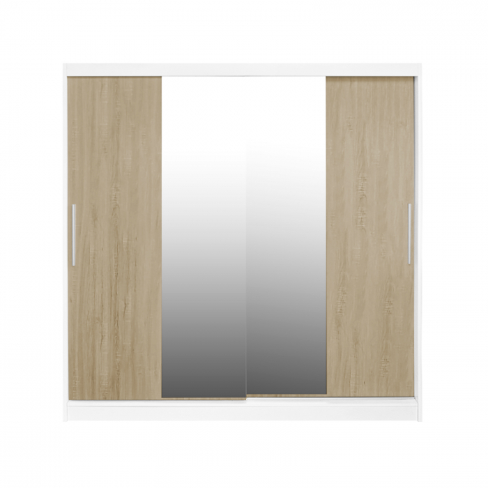 Dulap CORFU 04, usi glisante si oglinda, corp alb + usi sonoma, 200x60x200 cm