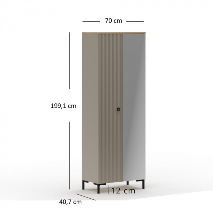 Dulap DOMINICA, 2 usi, cu oglinda, taupe + stejar silverjack, 70x41x199 cm [5]