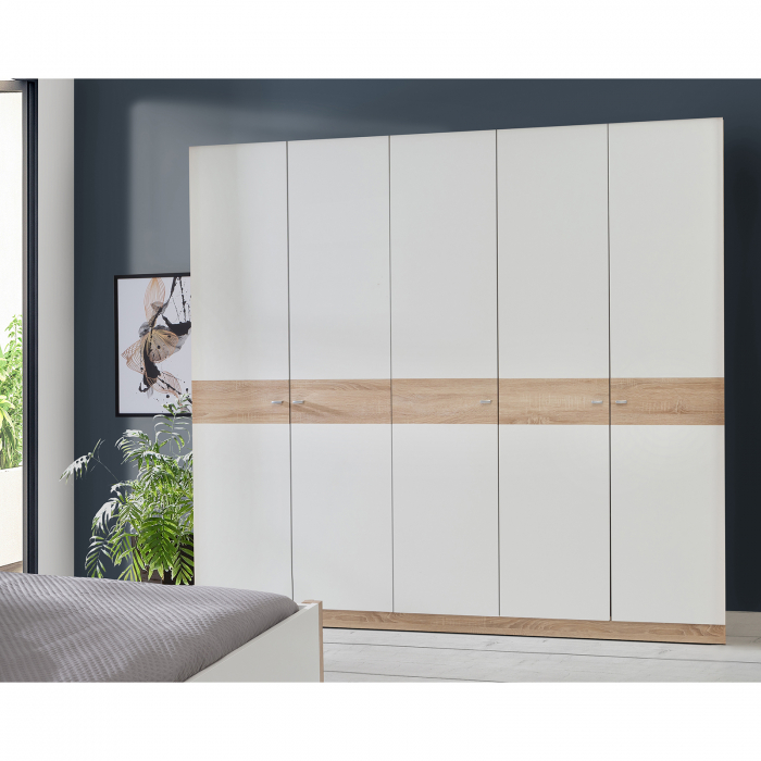 Dulap HANA, 5 usi, bara haine, stejar sonoma + alb, 225x55x211 cm - ExpoMob [5]