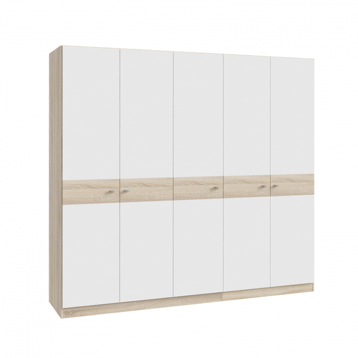 Dulap HANA, 5 usi, bara haine, stejar sonoma + alb, 225x55x211 cm - ExpoMob [2]