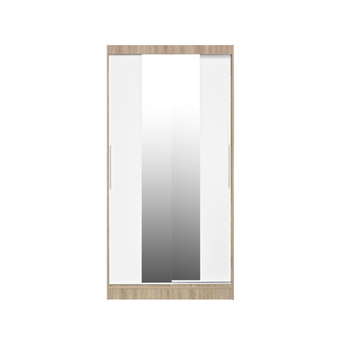 Dulap KOSS 04, cu usi glisante si oglinda, corp sonoma + usi alb, 100x60x200 cm