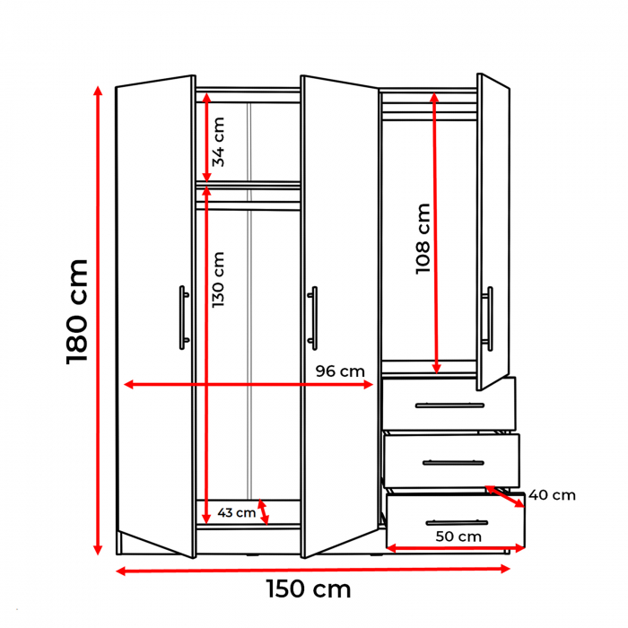 Dulap Leon cu sistem soft close, 3 usi si 3 sertare, alb Elvetia, 150x45x180 cm - ExpoMob [9]