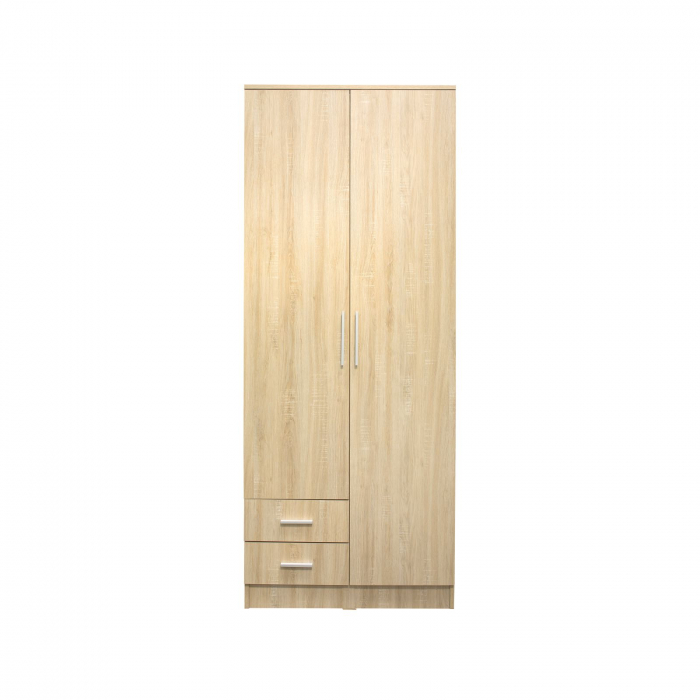 Dulap ofelia ii 2 usi, 2 sertare, 4 rafturi, bara de haine, sonoma, 80x52x200 cm