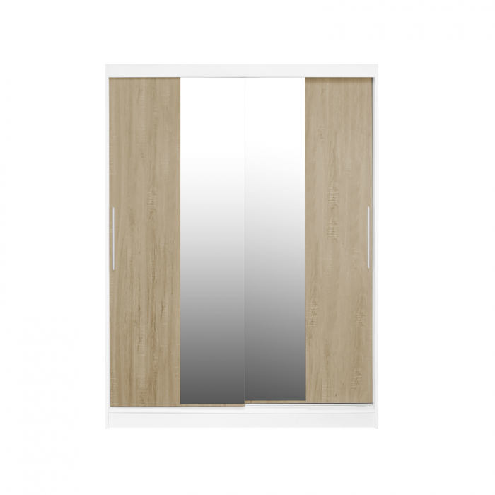 Dulap RODOS 04, usi glisante si oglinda, corp alb + usi sonoma, 150x60x200 cm