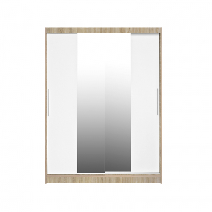 Dulap RODOS 04, usi glisante si oglinda, corp somona + usi alb, 150x60x200 cm