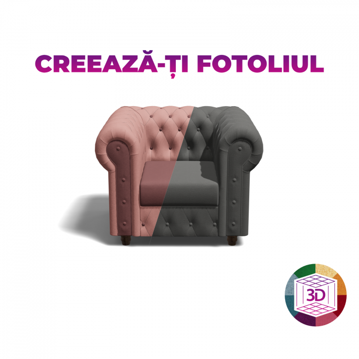 Fotoliu CHESTERFIELD cu arcuri, 105x90x80 cm, Configurator 3D