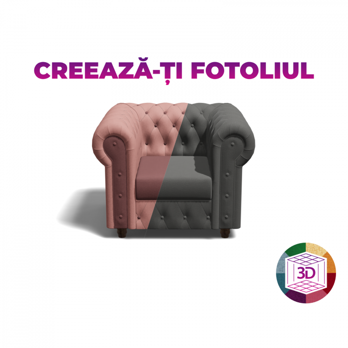 Fotoliu CHESTERFIELD cu arcuri, 105x90x80 cm, Configurator 3D