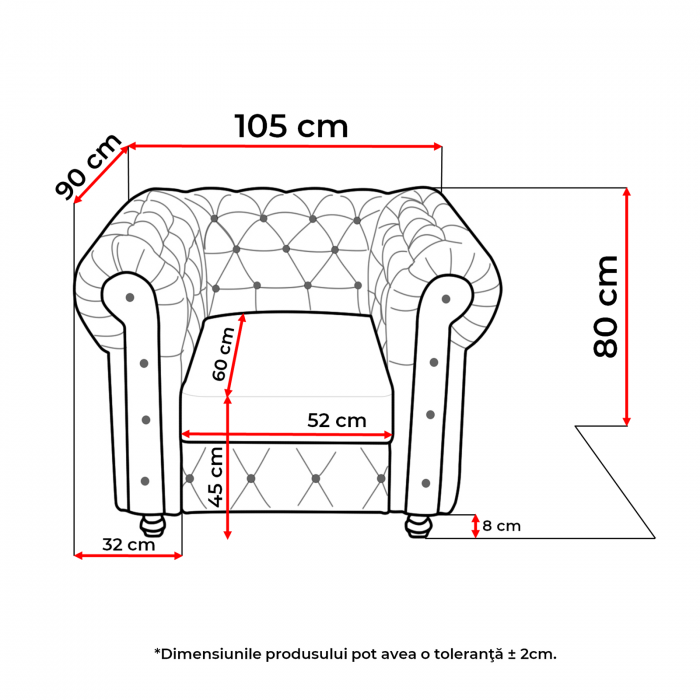 Fotoliu CHESTERFIELD fix, cu arcuri, 105x90x80 cm - ExpoMob [4]