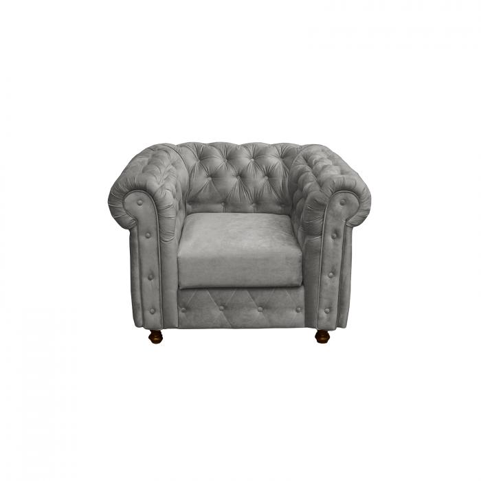 Fotoliu CHESTERFIELD cu arcuri, gri deschis, 105x90x80 cm