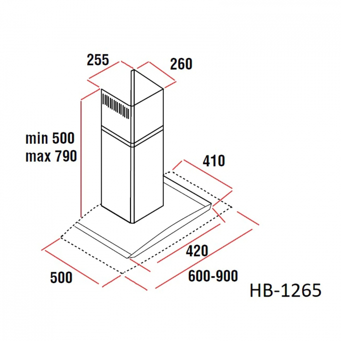 Hota incorporabila decorativa Hausberg HB-1265IN, putere de absorbtie 650 m3/h, 1 motor, 60 cm, inox+sticla - ExpoMob [2]