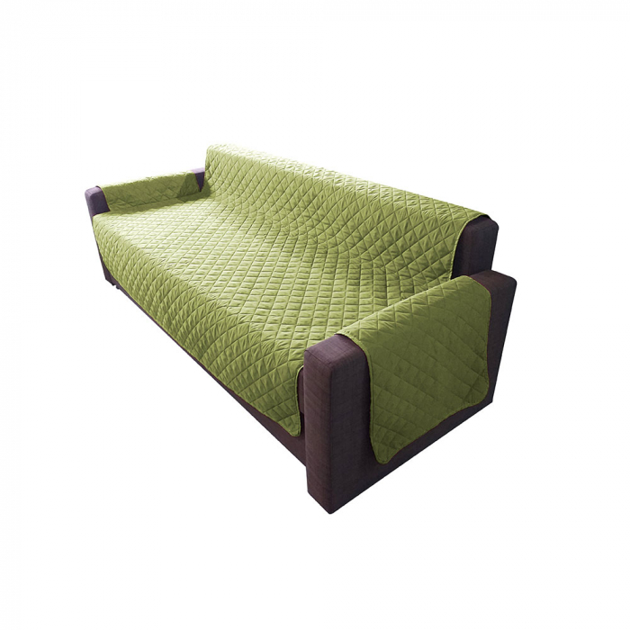 Husa canapea 2 locuri matlasata, doua fete, verde + vanilie, 125x185 cm