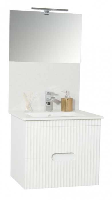 Set baza cu front MDF si Lavoar, seria 009, 60cm, suspendata cu sertare, alb [4]