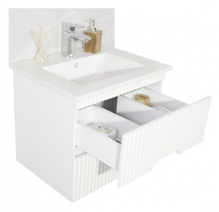 Set baza cu front MDF si Lavoar, seria 009, 60cm, suspendata cu sertare, alb [2]