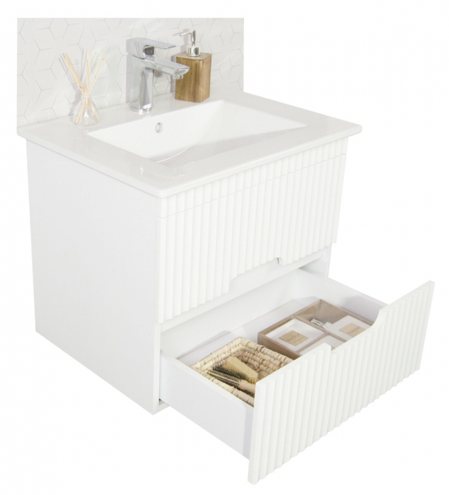 Set baza cu front MDF si Lavoar, seria 009, 60cm, suspendata cu sertare, alb [3]