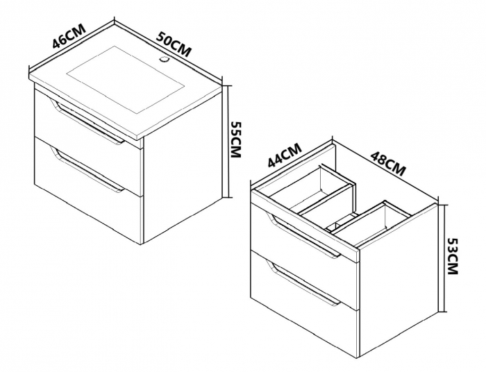 Set Baza front MDF si Lavoar, seria 056, 50 cm, suspendata cu sertare, alb antracit [6]