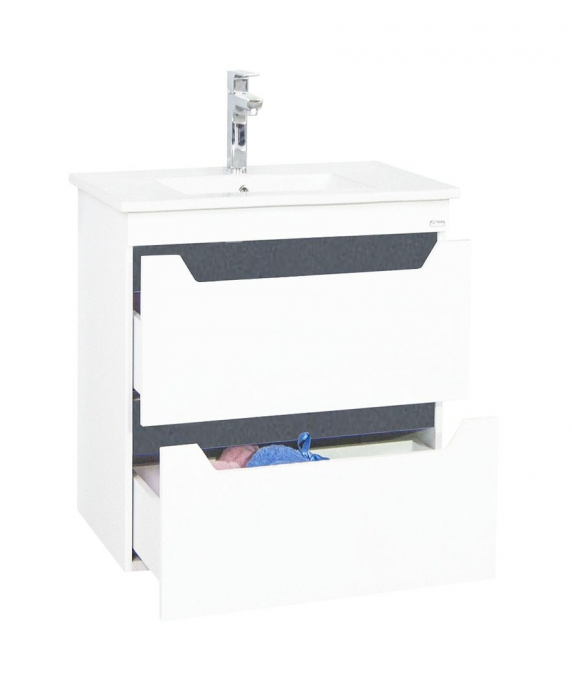 Set Baza front MDF si Lavoar, seria 056, 50 cm, suspendata cu sertare, alb antracit [2]