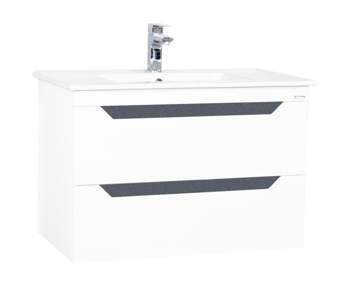 Set Baza front MDF si Lavoar, seria 056, 80 cm, suspendata cu sertare, alb antracit