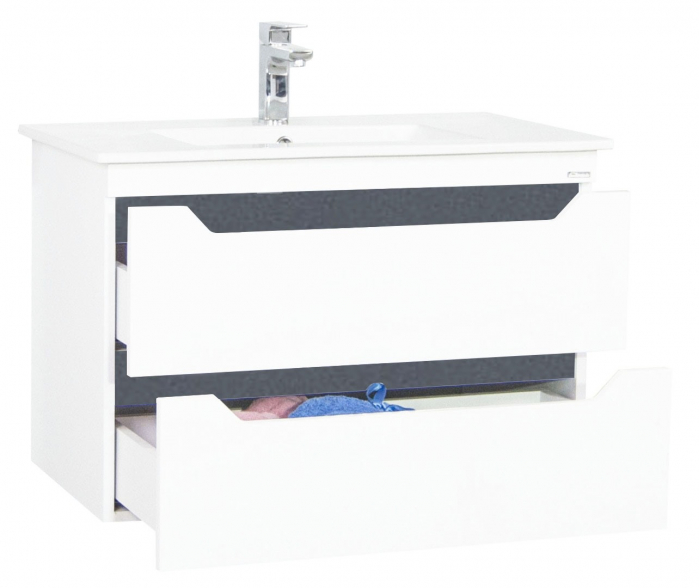 Set Baza front MDF si Lavoar, seria 056, 80 cm, suspendata cu sertare, alb antracit [2]