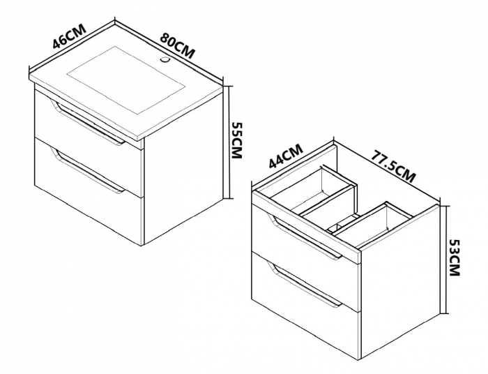 Set Baza cu front MDF si Lavoar, seria 056, 80 cm, suspendata cu sertare, alb + antracit [6]