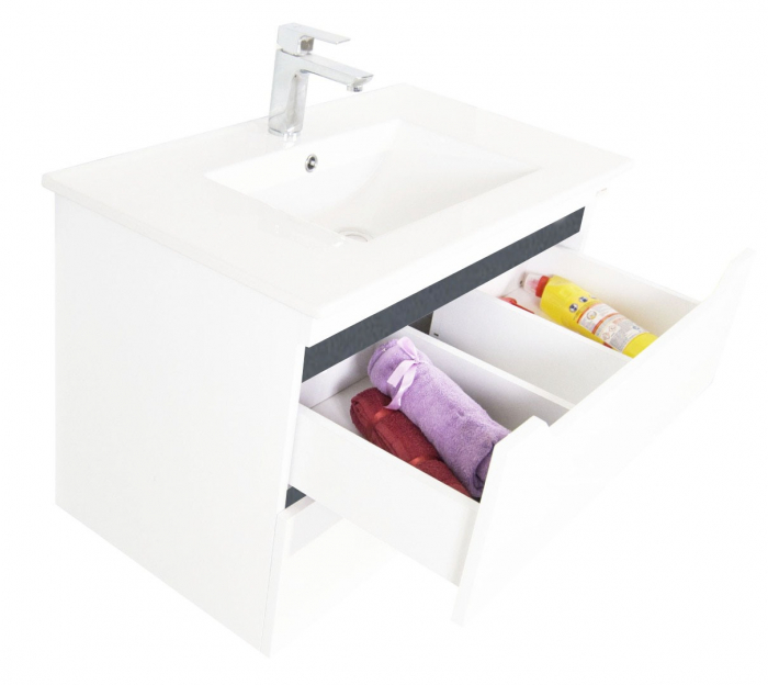 Set Baza front MDF si Lavoar, seria 056, 80 cm, suspendata cu sertare, alb antracit [3]