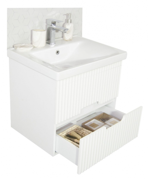 Set Baza front MDF si Lavoar, seria 709, 60 cm, suspendata cu sertare, alb [3]
