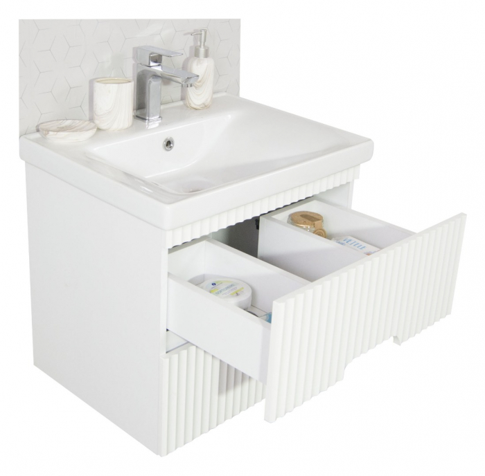 Set Baza front MDF si Lavoar, seria 709, 60 cm, suspendata cu sertare, alb [2]