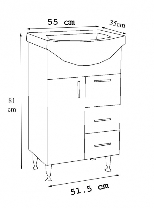 Set Baza si Lavoar seria 005, cu sertare, eco, 55 cm, alb [3]