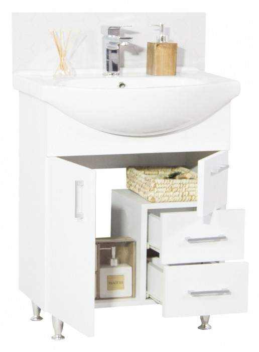 Set Baza si Lavoar seria 005, cu sertare, eco, 65 cm, cu sertare, alb [2]