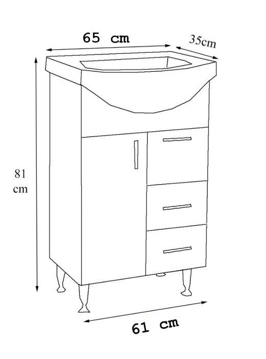 Set Baza si Lavoar seria 005, cu sertare, eco, 65 cm, cu sertare, alb [3]