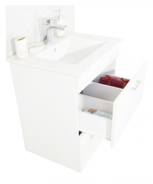 Set Baza si Lavoar seria 067, suspendata cu sertare, 70 cm, alb [2]