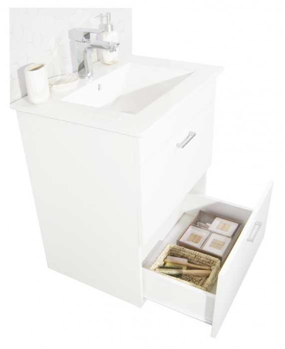 Set Baza si Lavoar seria 067, suspendata cu sertare, 70 cm, alb [3]