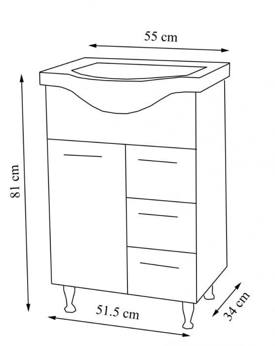 Set Baza front MDF si Lavoar seria 153, cu sertare, 55 cm, alb [3]