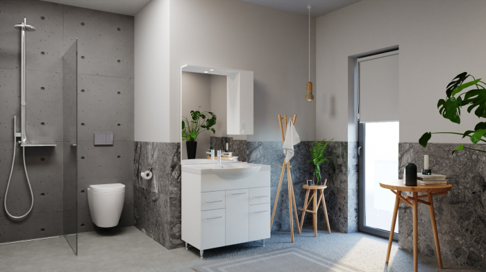 Set Baza front MDF si Lavoar seria 153, cu sertare, 75 cm, alb [5]