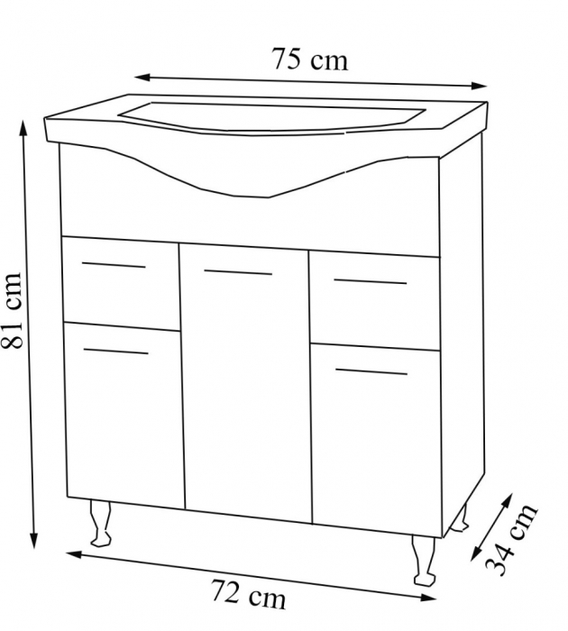 Set Baza front MDF si Lavoar seria 153, cu sertare, 75 cm, alb [3]