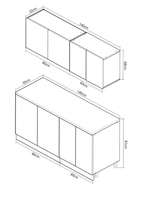 Set bucatarie SPACE 140 cm, 4 corpuri, blat termorezistent, fronturi MDF, alb rustic [3]