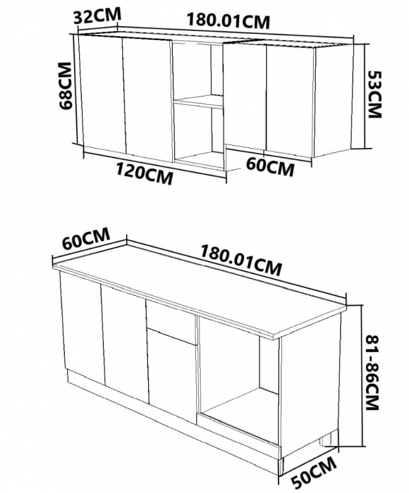 Set bucatarie SPACE 180.01 cm, 4 corpuri, blat termorezistent, fronturi MDF, alb rustic [3]