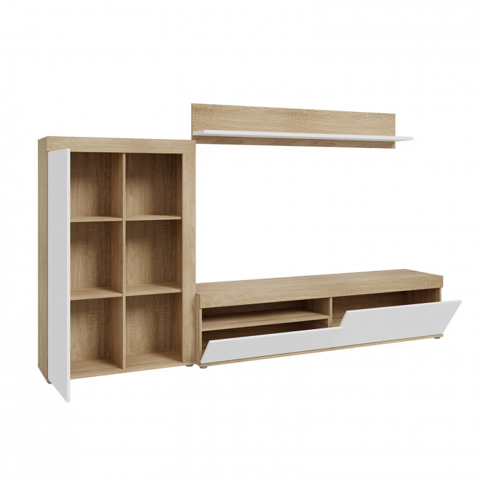 Living ANKLAM, 3 corpuri, sonoma + alb, 265x41x158,5 cm - ExpoMob [6]