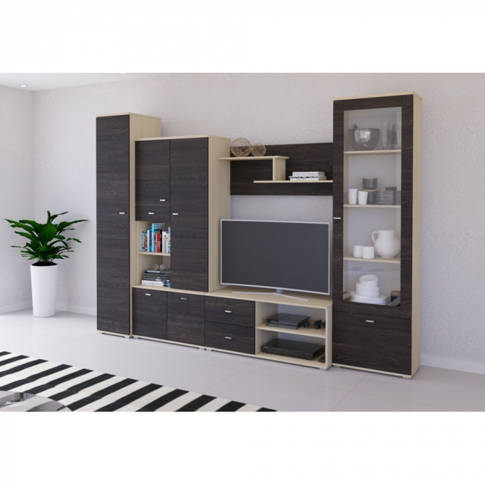 Living ARS, 5 corpuri, corp PAL stejar american, fronturi PAL frasin, 290x51x201 cm [2]