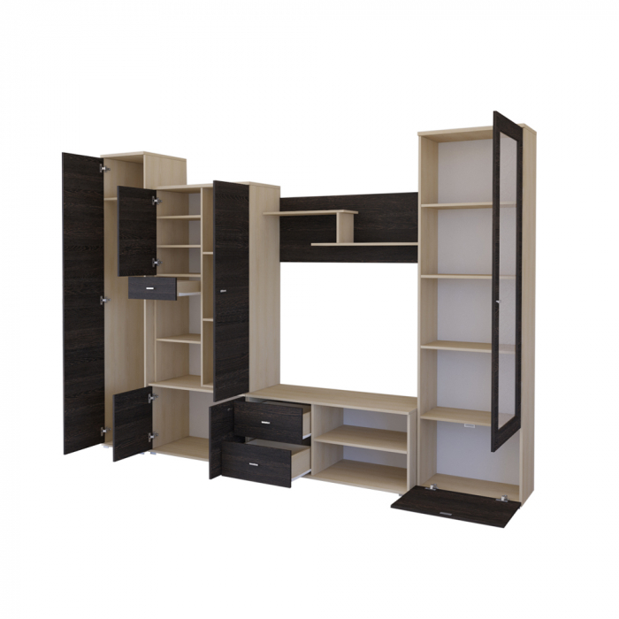 Living ARS, 5 corpuri, corp PAL stejar american, fronturi PAL frasin, 290x51x201 cm [3]