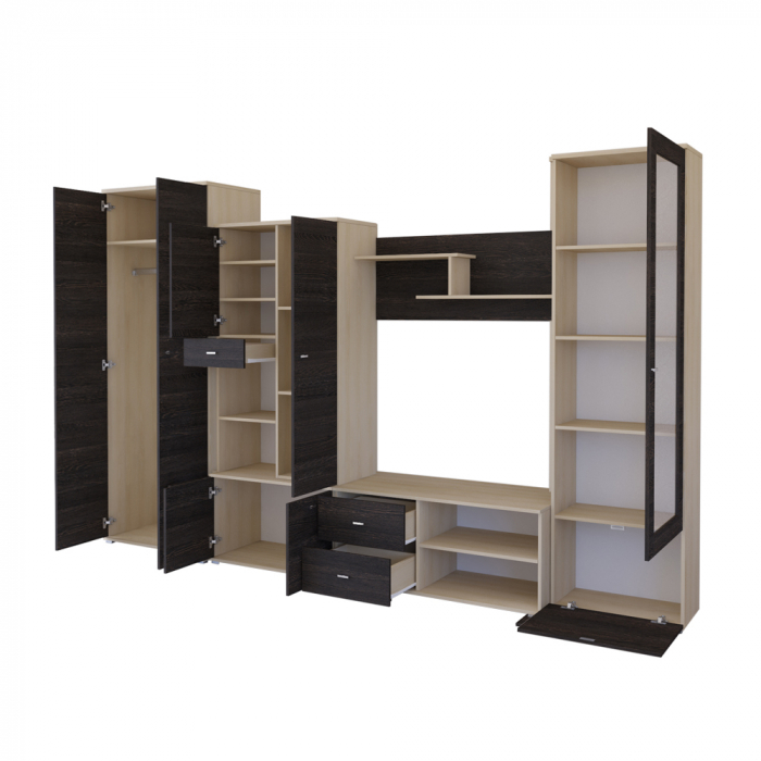 Living ARS, 5 corpuri, corp PAL stejar american, fronturi PAL frasin, 330x51x201 cm [3]
