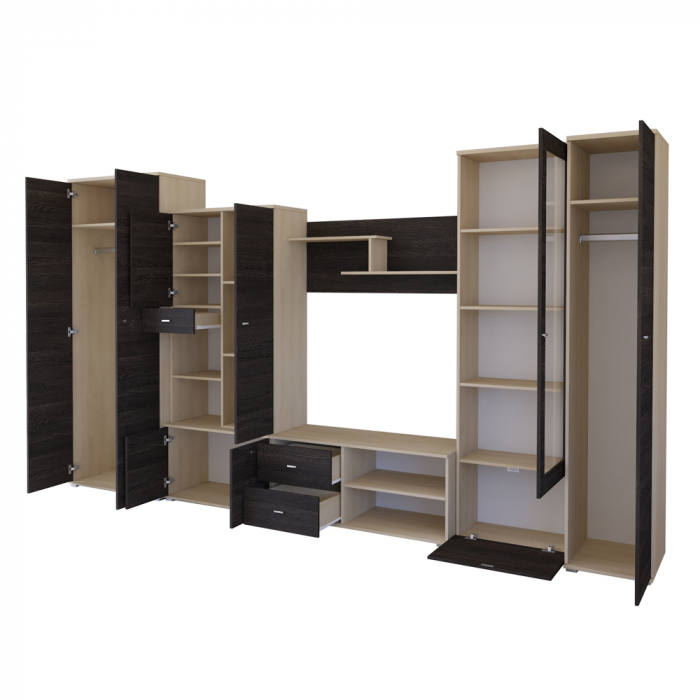 Living ARS, 6 corpuri, corp PAL stejar american, fronturi PAL frasin, 370x51x201 cm [3]