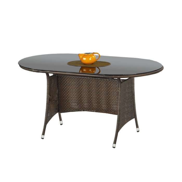 Set MASTER, masa de gradina cu 6 scaune, model ratan maro inchis, 150x90x74 cm [2]