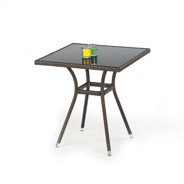 Set MOBIL, masa de gradina cu 2 scaune, model ratan, maro inchis, 70x70x74 cm [2]