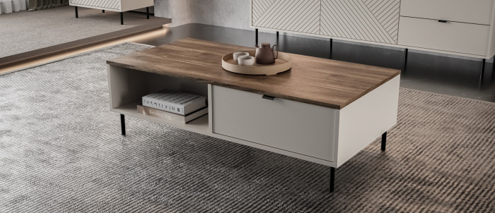 Masuta de cafea EVO, 2 sertare, casmir + stejar castello, 110x60x37 cm [6]